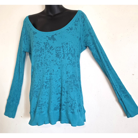 Vintage OP Ocean Pacific Burnout Top Womens XXL Turquoise Stretchy FLAWS 80s 90s - Picture 1 of 16